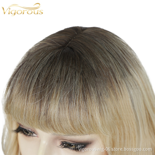 Synthetic Small Part Lace Middle Part Natural Wavy Long Ombre Blonde Hair Top Quantity Supplier Women's Wig Heat Resistant
